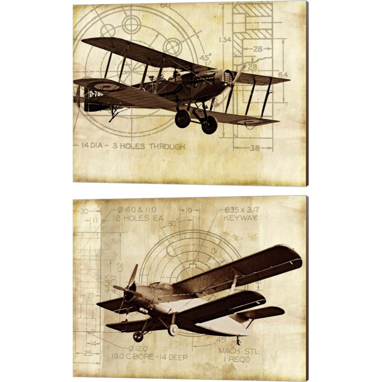 Flight Plans by Michael Marcon 15" x 12" Canvas Wall Art (Set of 2)
